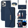 Флип кейс тип портфейл с каишка за iPhone 15 Pro Max - тъмно син