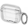 Прозрачен блестящ калъф с карабинер за AirPods 4 / 5 - сребрист