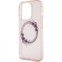 Guess Flowers Ring Glossy Logo Cover с MagSafe за iPhone 16 Pro - Розов