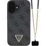 Guess 4G Страс триъгълен метален лого калъф с каишка за iPhone 16 - сив