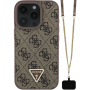 Guess 4G Strass Triangle Metal Logo Cover с каишка за iPhone 16 Pro - кафяв