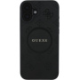 Guess Капак Saffiano Peony Stamp с MagSafe за iPhone 16 - черен