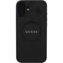 Guess Капак Saffiano Peony Stamp с MagSafe за iPhone 16 - черен