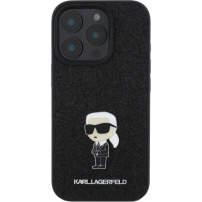 Karl Lagerfeld Fixed Glitter Metal Ikonik glitter cover за iPhone 16 Pro Max - черен