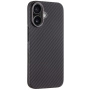 Tactical Aramid калъф с десен от карбонови влакна и MagSafe за iPhone 16 - тъмносив