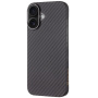 Tactical Aramid калъф с десен от карбонови влакна и MagSafe за iPhone 16 - тъмносив