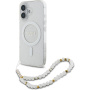 Guess IML Glitter Beads Strap Case with Loop и MagSafe за iPhone 16 - Сребрист