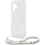 Guess IML Glitter Beads Strap Case with Loop и MagSafe за iPhone 16 - Сребрист
