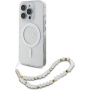 Guess IML Glitter Beads Strap Case with Loop и MagSafe за iPhone 16 Pro Max - сребрист