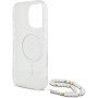 Guess IML Glitter Beads Strap Case with Loop и MagSafe за iPhone 16 Pro Max - сребрист