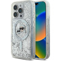 Karl Lagerfeld Liquid Glitter Karl and Choupette Heads Cover с MagSafe за iPhone 16 Pro Max - сребрист