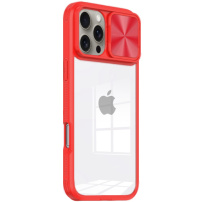 Кейс с плъзгащ се капак на обектива на камерата за iPhone 16 Pro - червен