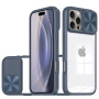 Кейс с плъзгащ се капак на обектива на камерата за iPhone 16 Pro Max - тъмно син