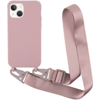 Матово покритие с регулируема каишка за iPhone 13 mini - старо розово