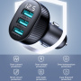 Автомобилно зарядно JOYROOM CCD03 с дисплей и портове 3x USB-A - 17W - черно