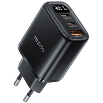 Yesido YC69 Зарядно устройство с дисплей и портове 2x USB-C / USB-A - 30W - черно