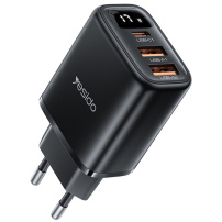 Yesido YC67 адаптер за зареждане с дисплей и портове USB-C / 2x USB-A - 17W - черен