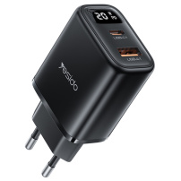 Yesido YC68 Зарядно устройство с дисплей и USB-C / USB-A портове - 20W - черно