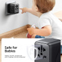 JOYROOM JR-TCW01 универсален адаптер за пътуване с USB-C / 3x USB-A портове и прибиращи се щепсели - 17W - черен