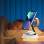 Wiwu W002 3-в-1 магнитен безжичен стенд със светлини за iPhone / Apple Watch / AirPods - 15W - бял
