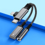 редуктор 2в1 за аудио и зареждане - 3,5 мм жак / USB-C към USB-C / Lightning - сив