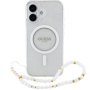 Guess IML Glitter Beads Strap Case with Loop и MagSafe за iPhone 16 - Сребрист