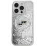 Karl Lagerfeld Liquid Glitter Karl and Choupette Heads Cover с MagSafe за iPhone 16 Pro - сребрист