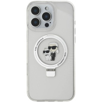 Karl Lagerfeld Ringstand Karl and Choupette Flip Cover и MagSafe за iPhone 16 Pro - Clear