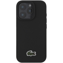 Lacoste Iconic Petit Pique Woven Logo Cover с MagSafe за iPhone 16 Pro - черен