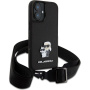 Karl Lagerfeld Метален калъф Saffiano Crossbody Karl and Choupette с регулируема каишка за iPhone 16 - Черен