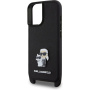 Karl Lagerfeld Метален калъф Saffiano Crossbody Karl and Choupette с регулируема каишка за iPhone 16 - Черен