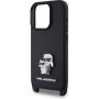 Karl Lagerfeld Метален калъф Saffiano Crossbody Karl and Choupette с регулируема каишка за iPhone 16 Pro - Черен