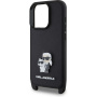 Karl Lagerfeld Метален калъф Saffiano Crossbody Karl and Choupette с регулируема каишка за iPhone 16 Pro Max - Черен