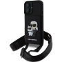 Karl Lagerfeld Калъф Saffiano Crossbody Karl and Choupette с регулируема каишка за iPhone 16 - Черен