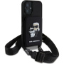 Karl Lagerfeld Калъф Saffiano Crossbody Karl and Choupette с регулируема каишка за iPhone 16 - Черен