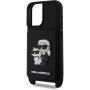 Karl Lagerfeld Калъф Saffiano Crossbody Karl and Choupette с регулируема каишка за iPhone 16 - Черен