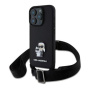 Karl Lagerfeld Метален калъф Saffiano Crossbody Karl and Choupette с регулируема каишка за iPhone 16 Pro Max - Черен