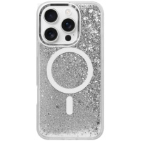 Кейс с плаващи пайети и MagSafe за iPhone 16 Pro - сребрист