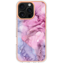 Мраморен защитен капак за iPhone 16 Pro - розово лилав