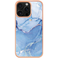 Мраморен защитен капак за iPhone 16 Pro Max - син