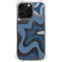 Кейс с абстрактен вълнообразен модел и подсилени ъгли за iPhone 16 Pro - син