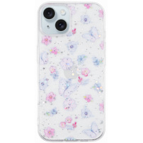 Блестящ прозрачен капак за iPhone 15 - пеперуди