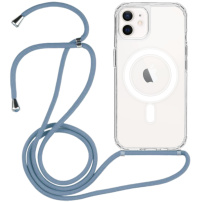 Прозрачен капак с ремък и MagSafe за iPhone 11 - син