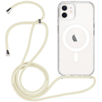 Прозрачен капак с ремък и MagSafe за iPhone 12 / 12 Pro - кремав