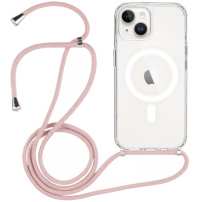 Прозрачен капак с шнур и MagSafe за iPhone 14 Plus - розов