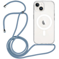 Прозрачен капак с кабел и MagSafe за iPhone 14 Plus - син