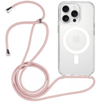 Прозрачен капак с кабел и MagSafe за iPhone 14 Pro Max - розов