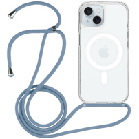 Прозрачен капак с ремък и MagSafe за iPhone 15 - син