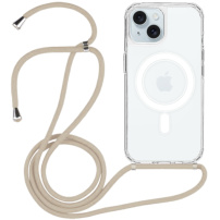 Прозрачен капак с шнур и MagSafe за iPhone 15 Plus - бежов