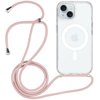 Прозрачен капак с кабел и MagSafe за iPhone 15 Plus - розов
